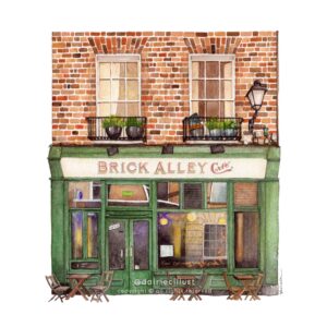 Watercolour painting of the Brick Alley Cafe, Dublin