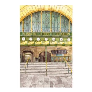 Watercolour painting of Flinders Street Station, Melbourne